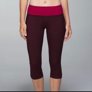 Lululemon Crop Leggings SIZE 4 Burgundy Pink Mesh Pocket High Rise Running Yoga